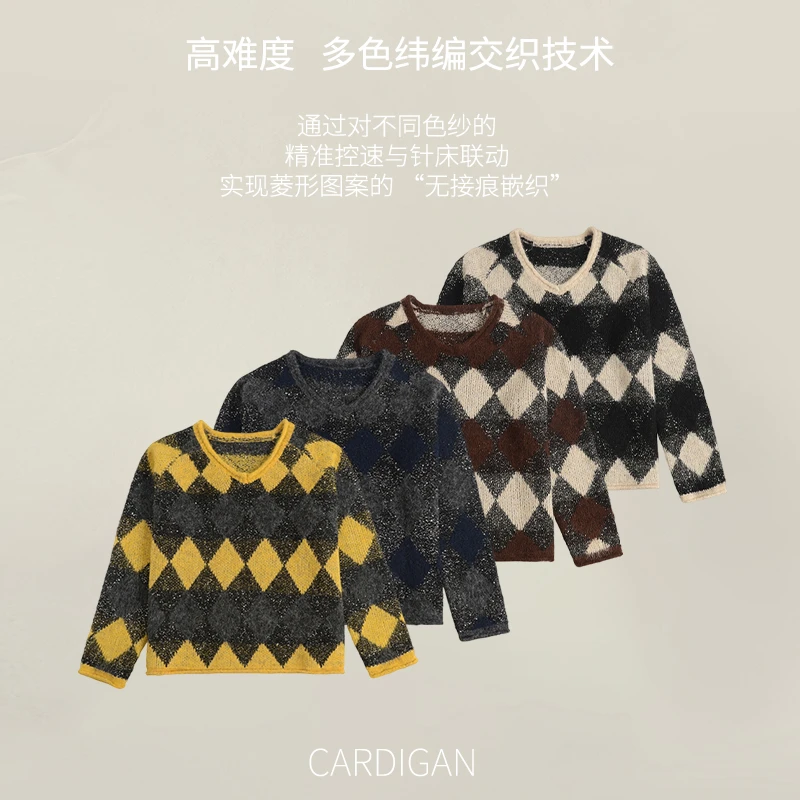 珠片菱格针织V领轻职风女秋冬毛针织衫FYZ-MY201