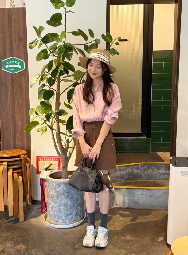 丁丁～甜美CP粉～韩代定制双线皮粉色衬衫