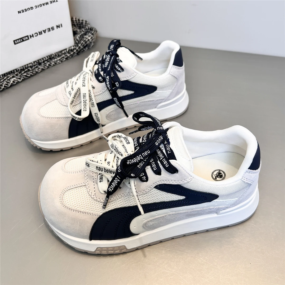 韩版大头双鞋带丑萌面包德训鞋女2025年秋季新款真皮厚底休闲板鞋