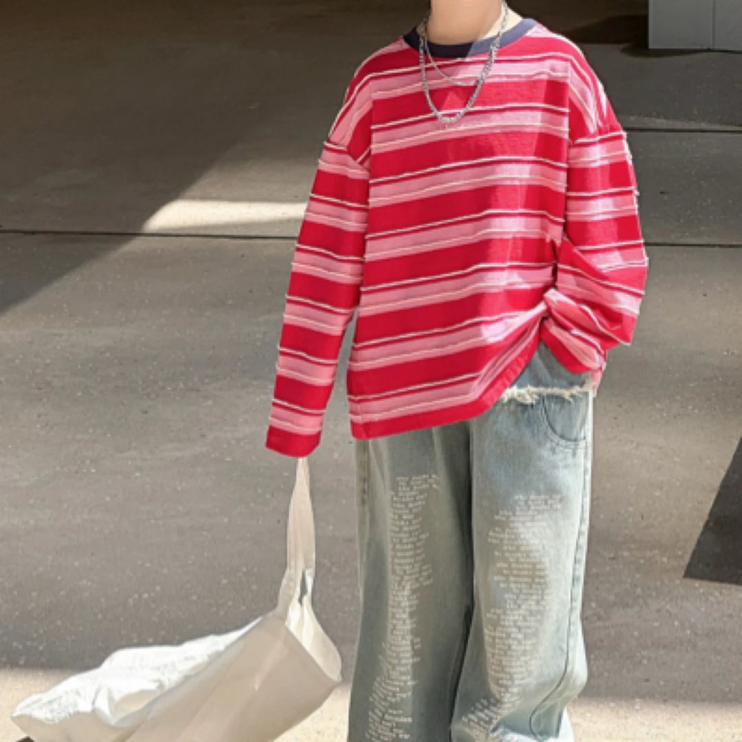 男童T恤2025秋季新款儿童百搭宽松休闲条纹长袖上衣韩版打底衫潮