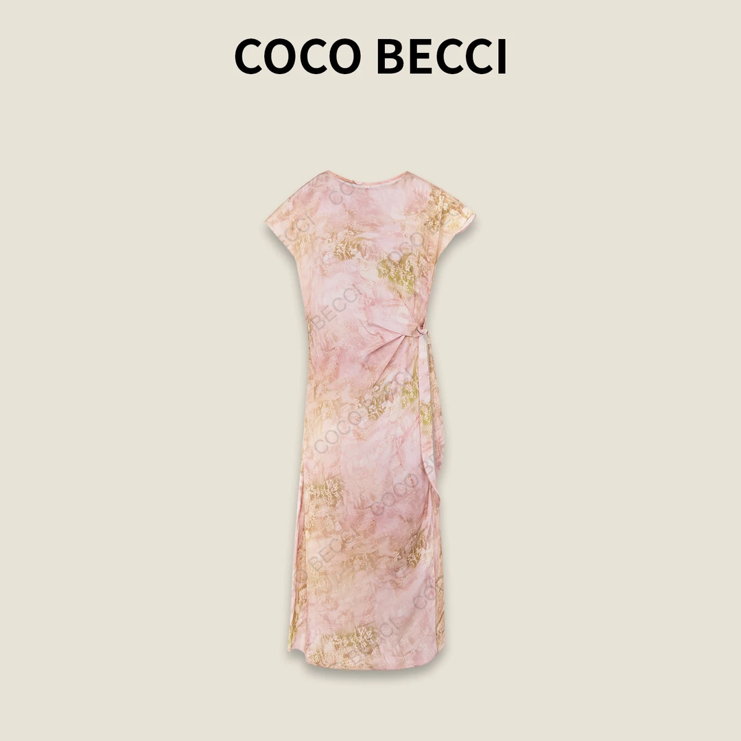 COCO BECCI【粉黛】100%桑蚕丝03双绉16姆米显瘦连衣裙CFLJB372062