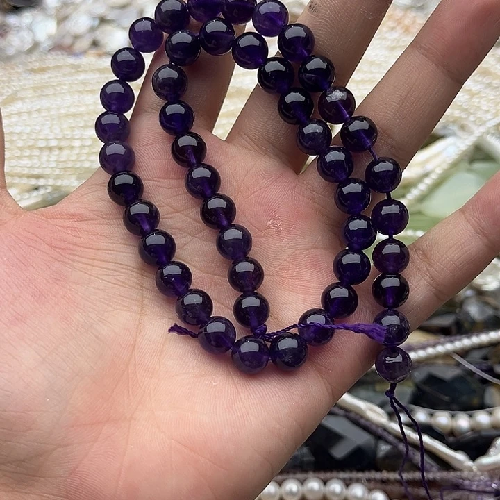 弦***月玛瑙/玉髓未镶嵌珠宝半成品一条8mm左右紫晶