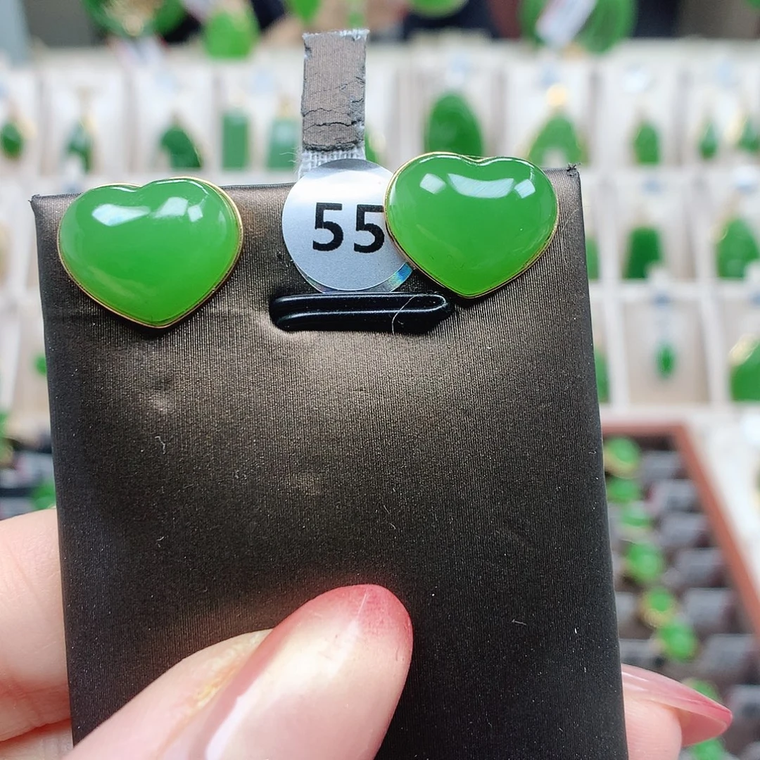 和田玉（碧玉）18K金镶嵌耳饰12