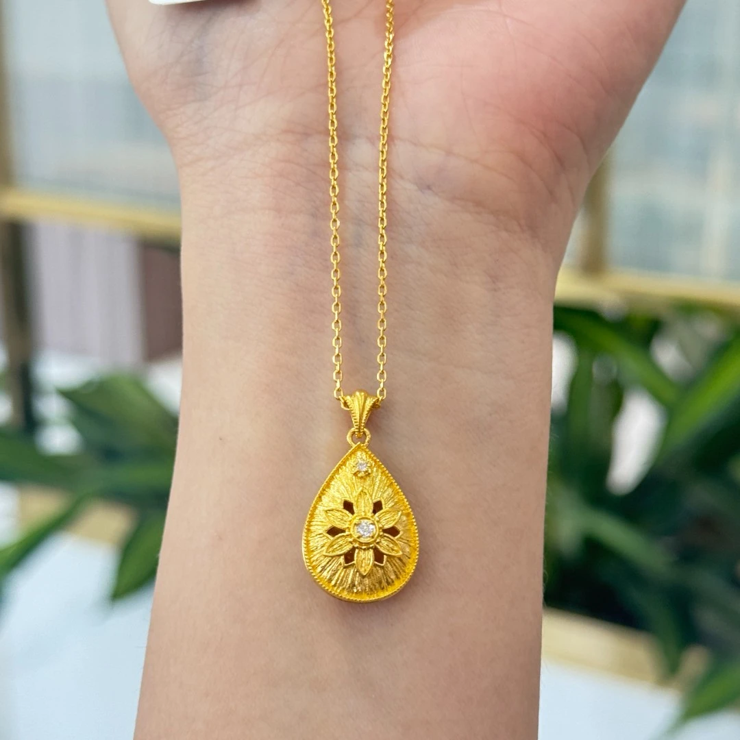 Z/J【水滴莲花点钻套链】足金999 套链 (188/0)