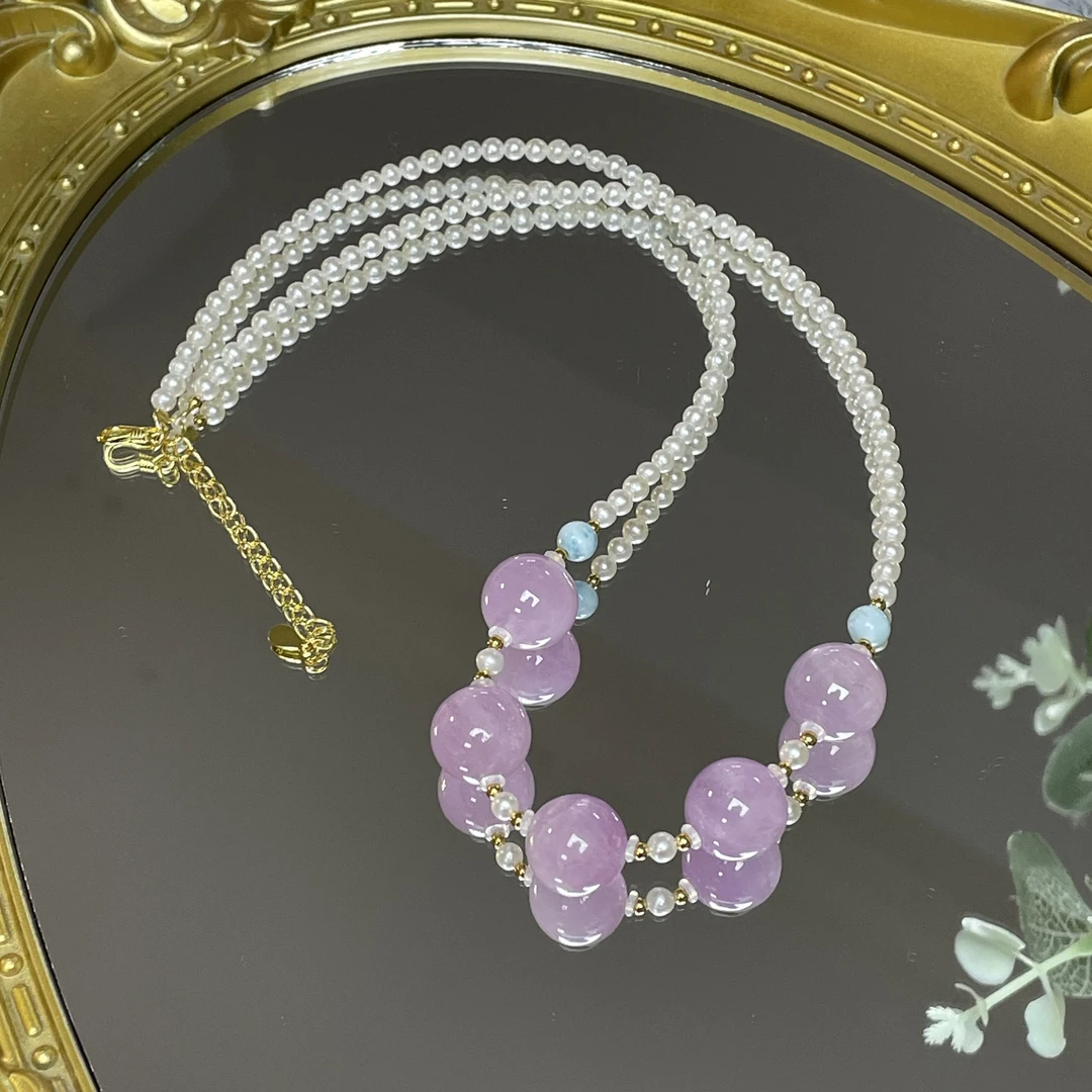 •天然紫锂辉淡水珍珠锁骨项链B238默认有冰裂纹哦