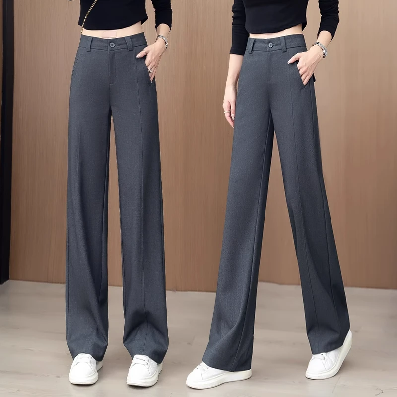 La babite简约阔腿裤女2025年夏季新款百搭高腰显瘦职场风直筒裤