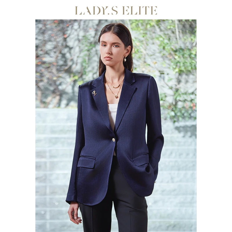 LadySElite醋酸缎面西装女25新款优雅高级感水光靛松弛老钱风外套