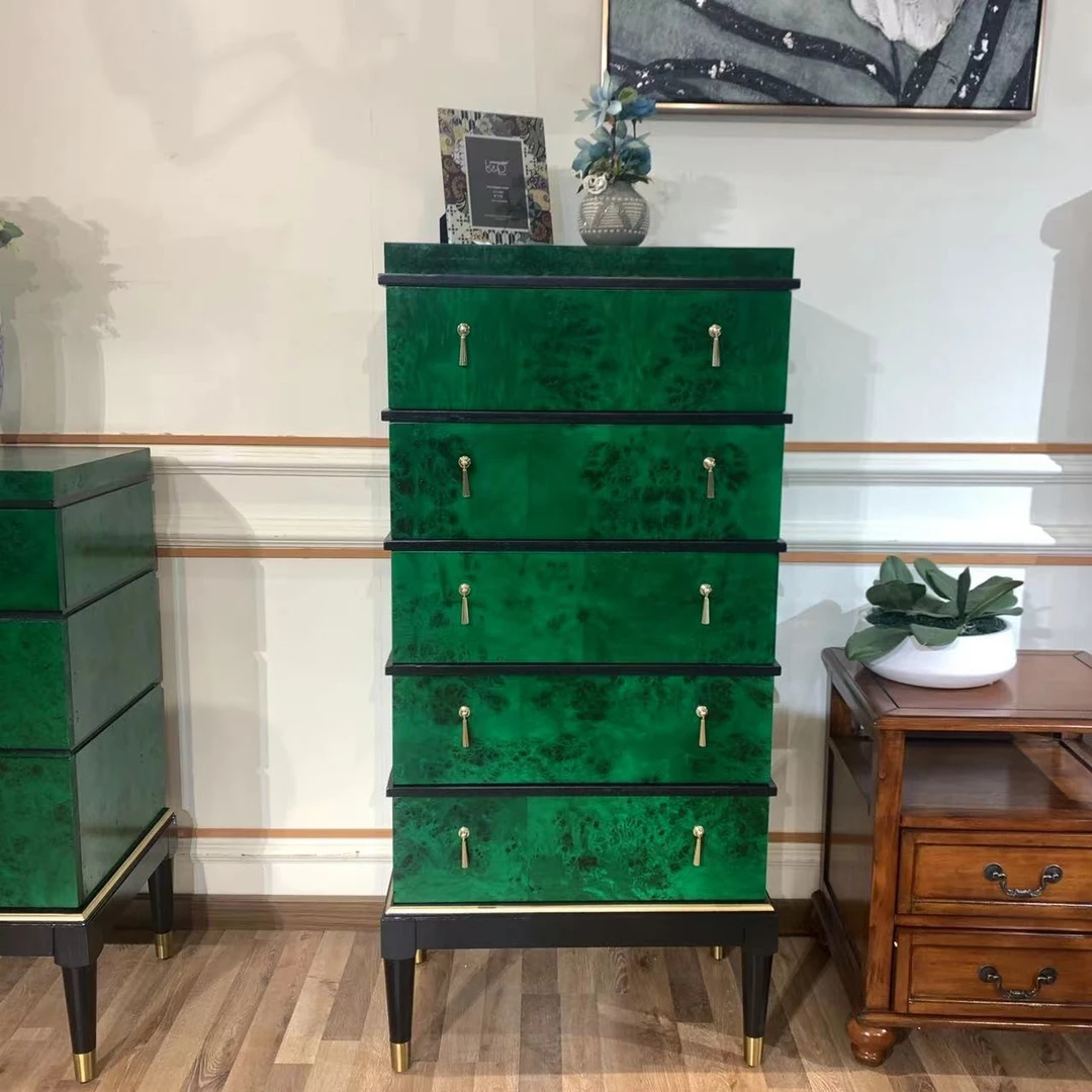 树瘤高奢祖母绿五斗柜高柜尺寸62x37x131