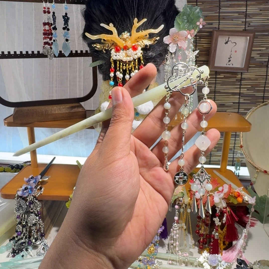 蛇纹石玉合金发饰