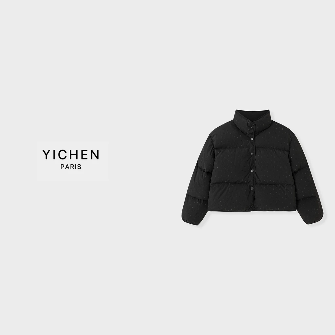 YC 黑色满天星烫钻小立领短款羽绒服-4080