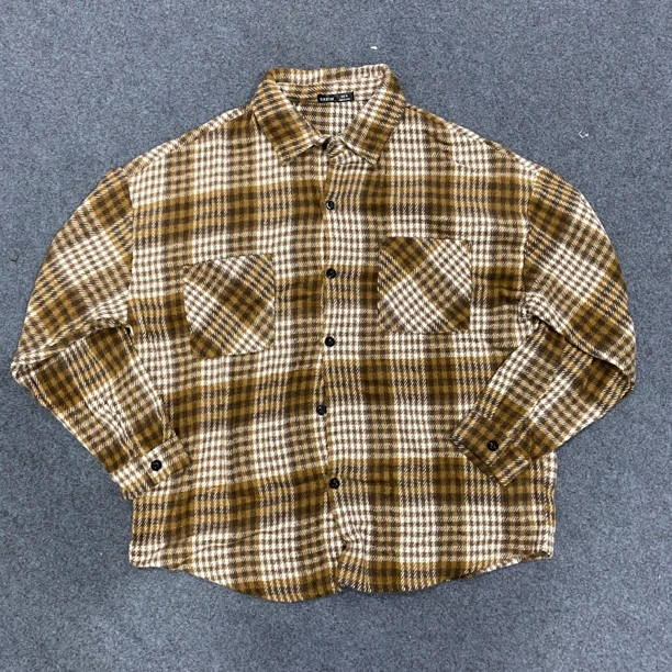 复古磨毛格子长袖衬衫百搭宽松外套