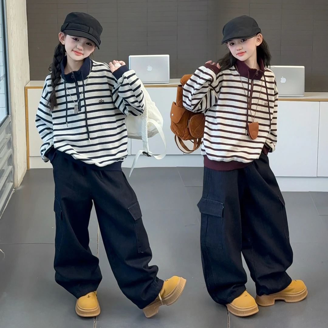 女童卫衣春秋装女大童韩系穿搭衣服儿童秋季女孩卫衣工装裤两件套