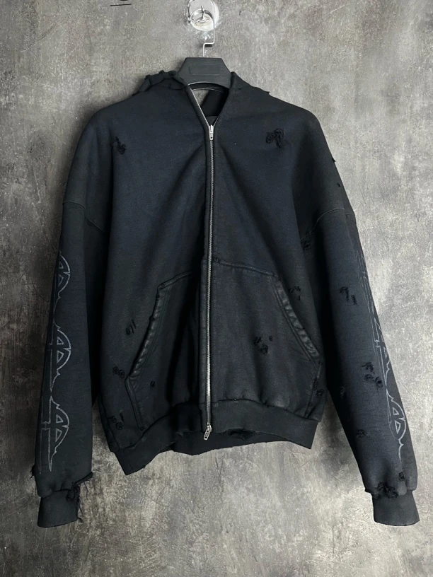 全新未使用 Balenciaga/巴黎世家 2码*1/拉链破坏铁塔帽衫/02738