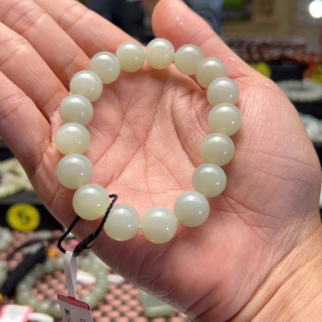 和田玉手串未镶嵌h****e圆珠高清白