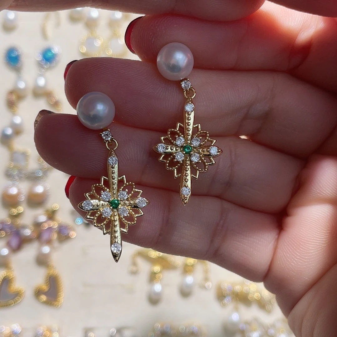 合金淡水珍珠耳饰