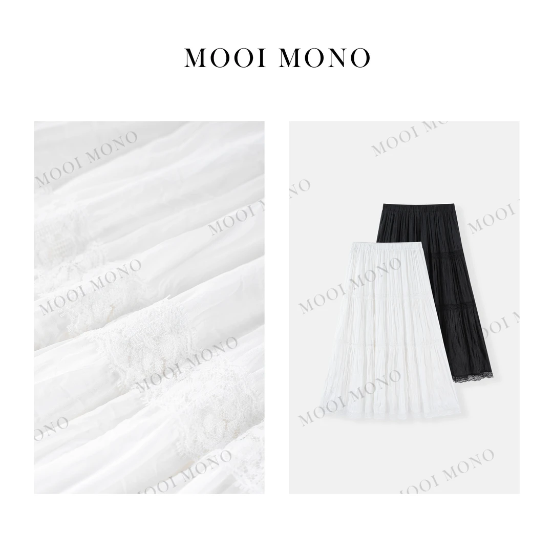 MOOI MONO“绽放旋律”显瘦压皱时尚气质蕾丝花边款长半裙 S667H52