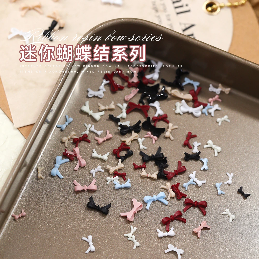网红爆款迷你蝴蝶结美甲饰品混色安可拉红大小领结树脂美甲钻饰品
