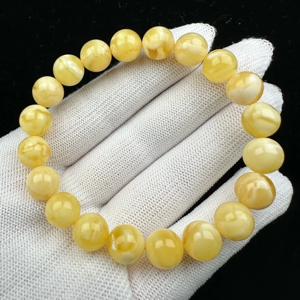 R2547天然原矿蜜蜡 鸡油黄白花手串 9.6mm抖音基地质检发货