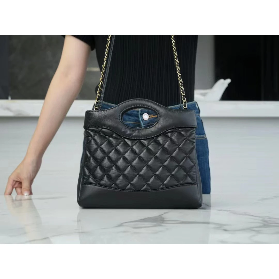 【31一样的包 包 小香风时尚黑色编织单肩菱格肩包黑银