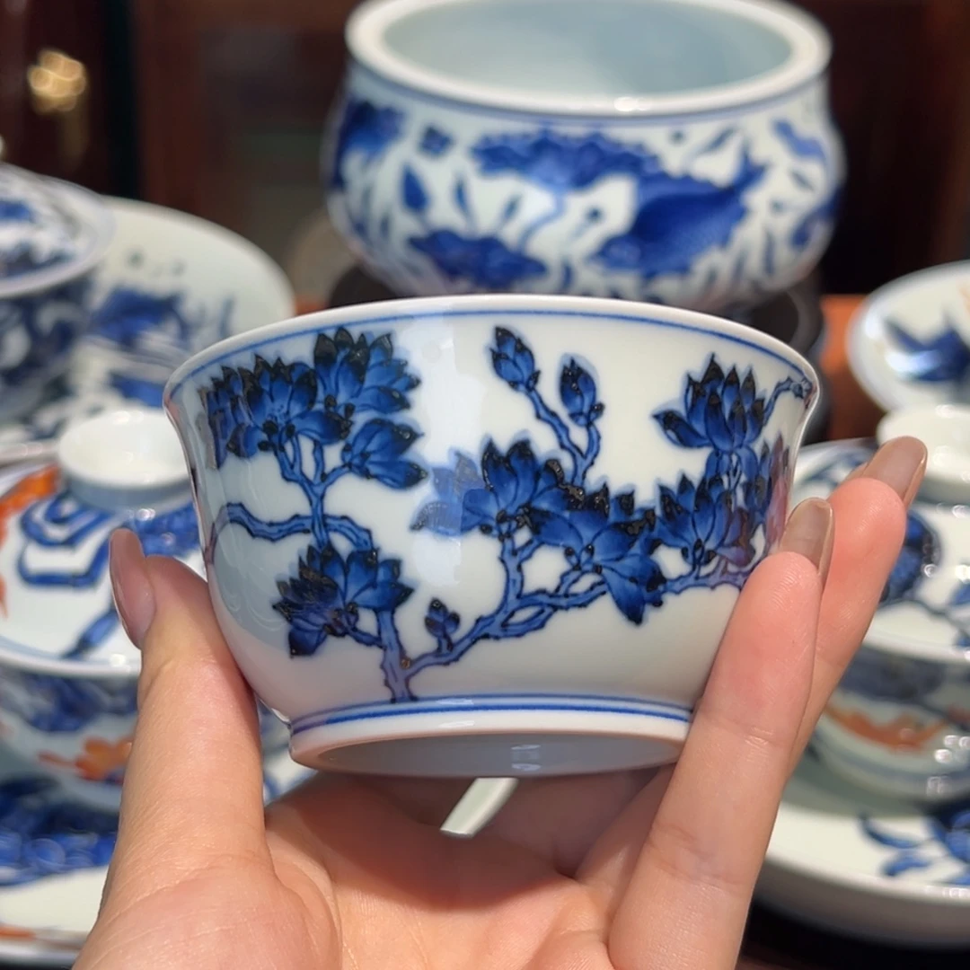 青花雯华堂手绘杯杯