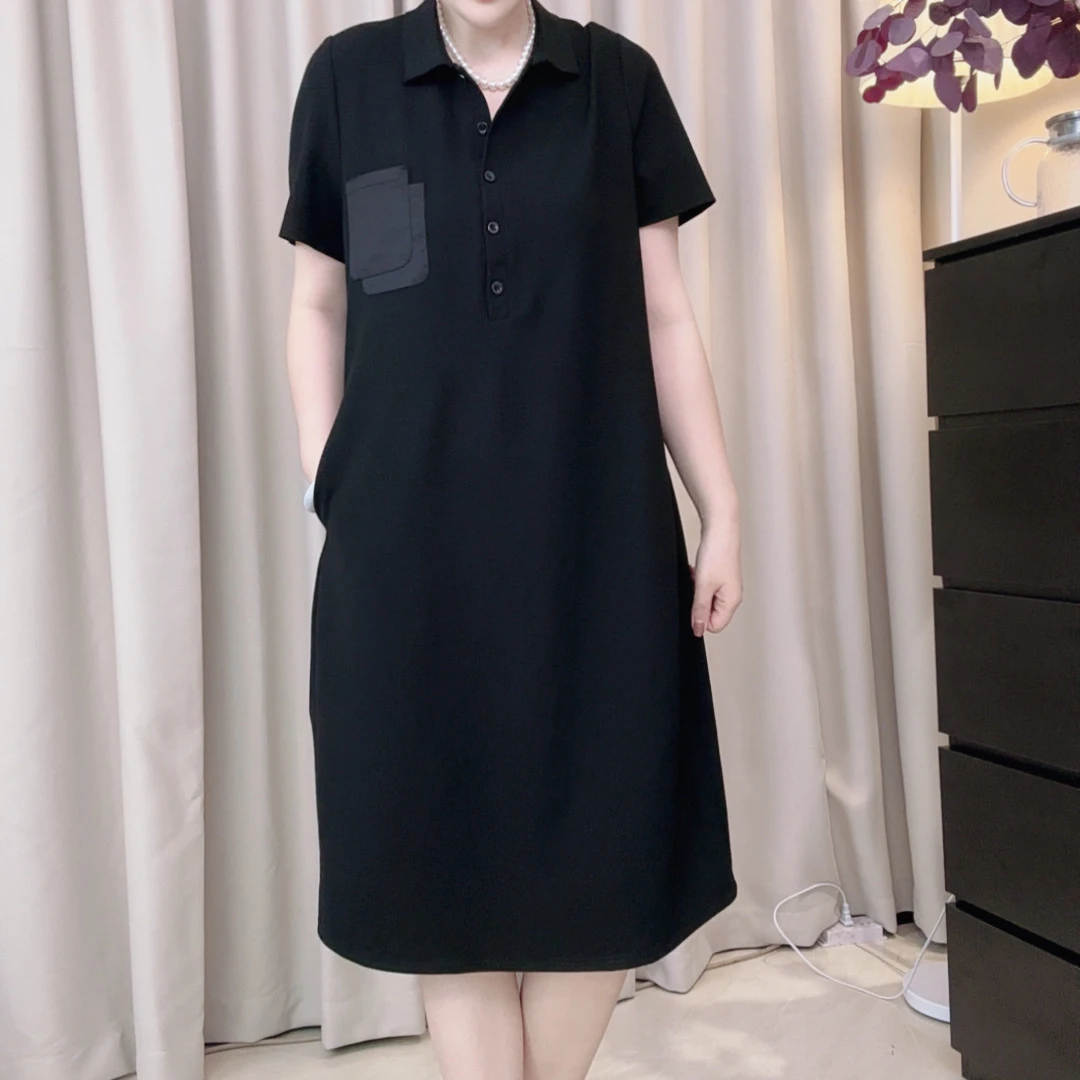【美溪定制】夏季韩版中长款polo领拼色口袋显瘦连衣裙