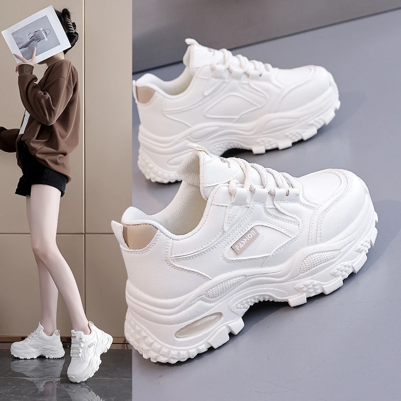 ins韩版皮面低帮老爹鞋女ins秋季新款学生板鞋运动鞋增高休闲女鞋