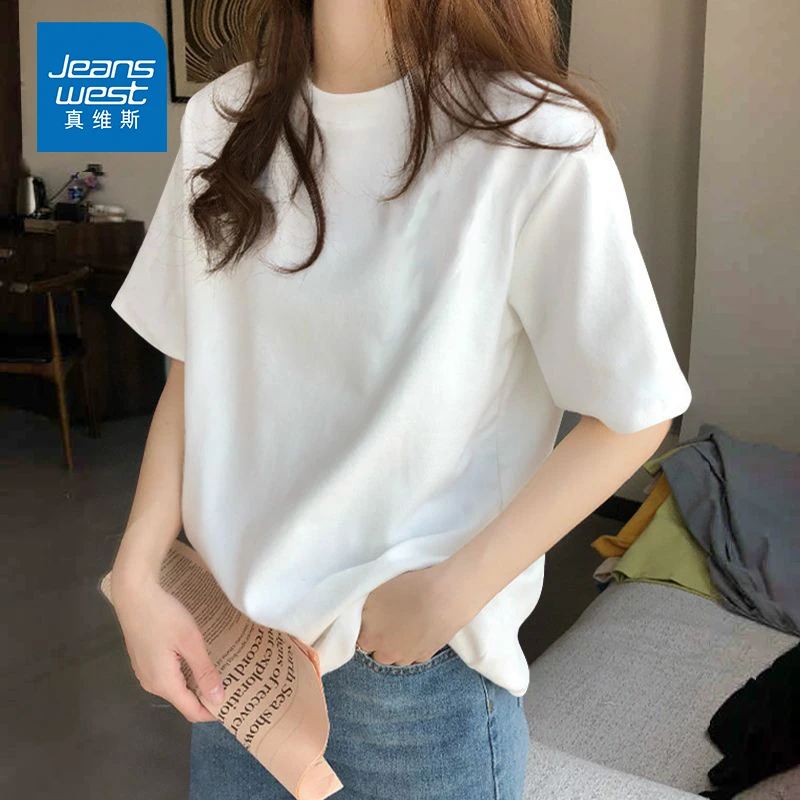 真维斯白色纯棉全棉短袖T恤新款爆款胖mm通勤宽松休闲大码女装