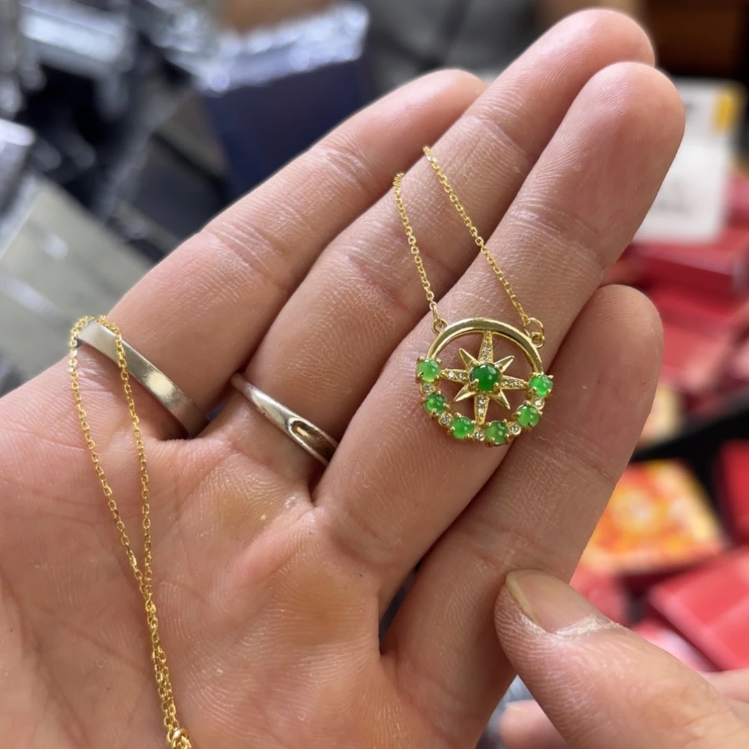 翡翠银S925镀金镶嵌颈饰