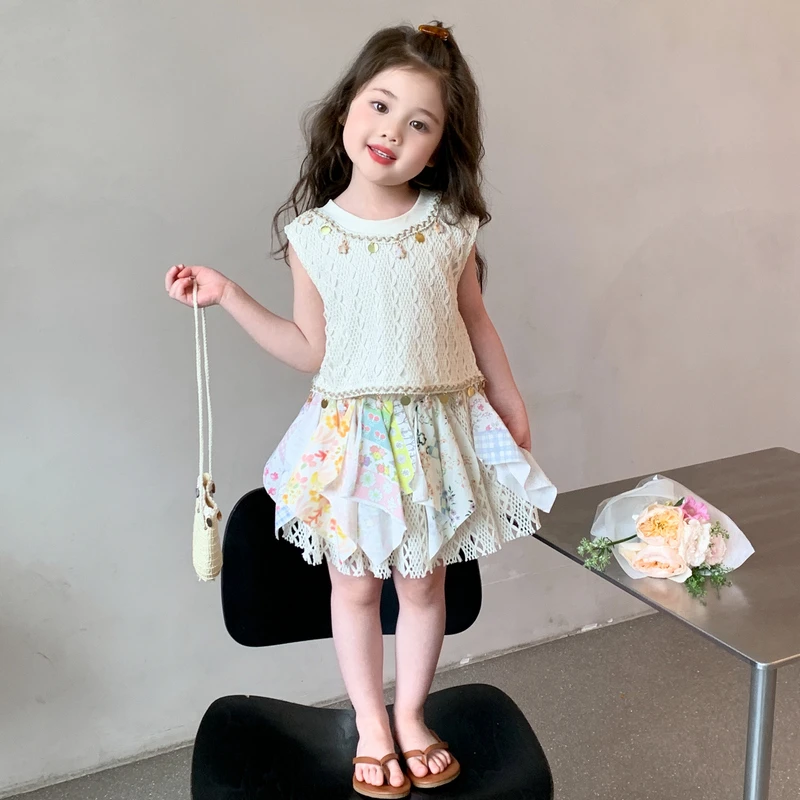 女童夏装套装裙新款儿童波西米亚背心半身裙洋气女宝宝无袖两件套