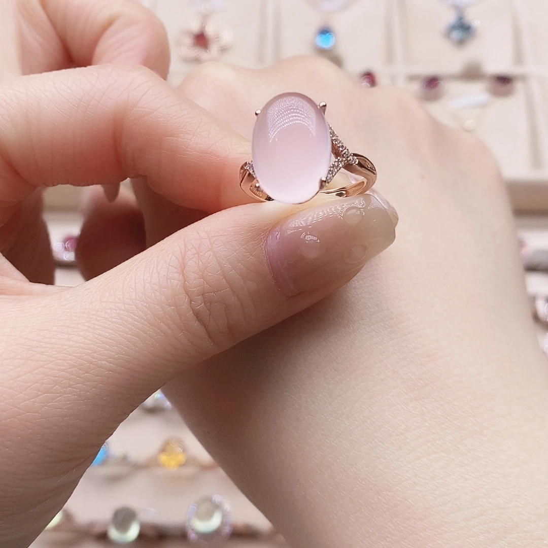 芙蓉石戒指银S925镶嵌戒指