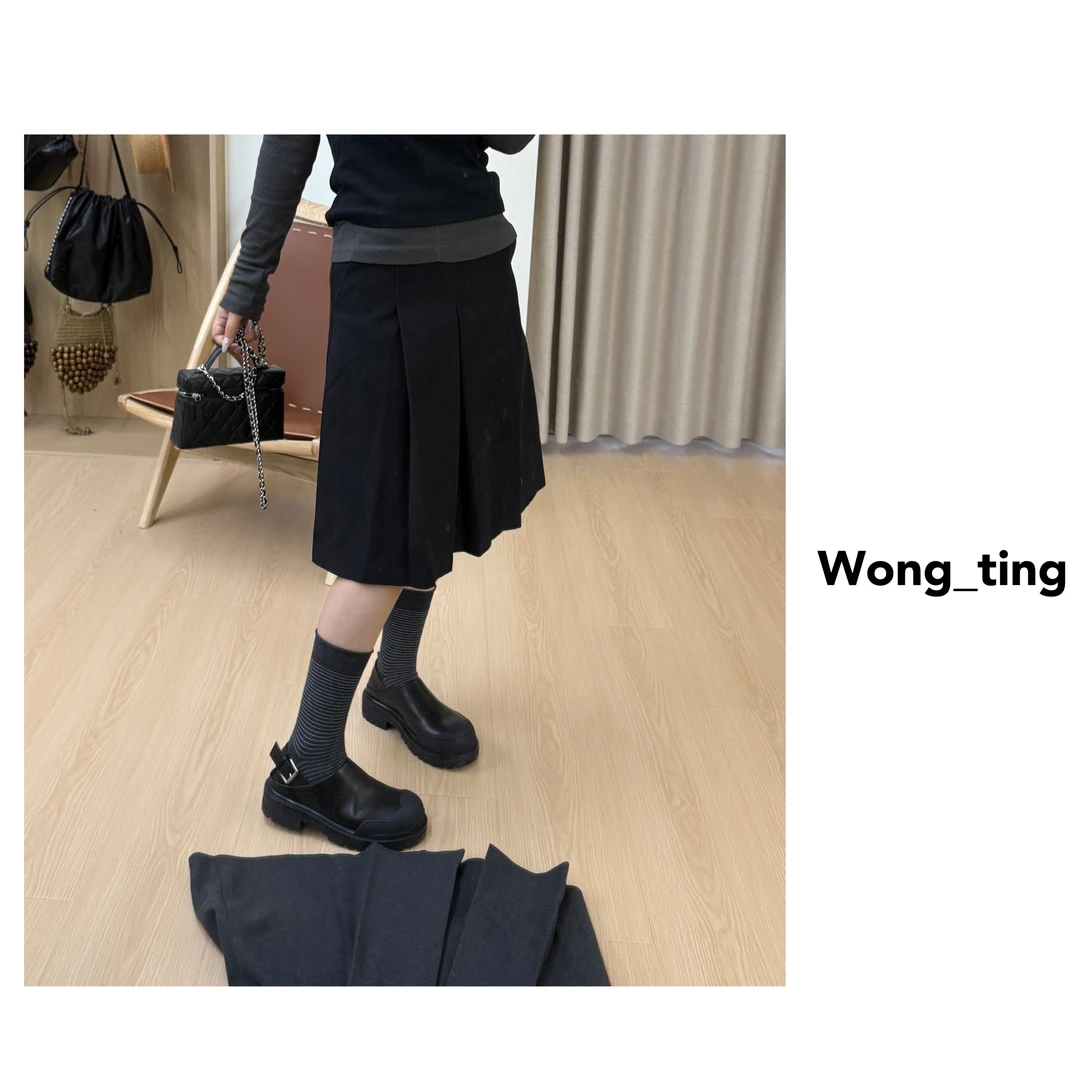 【wong_ting】小众设计师两色中长百褶半身裙8980
