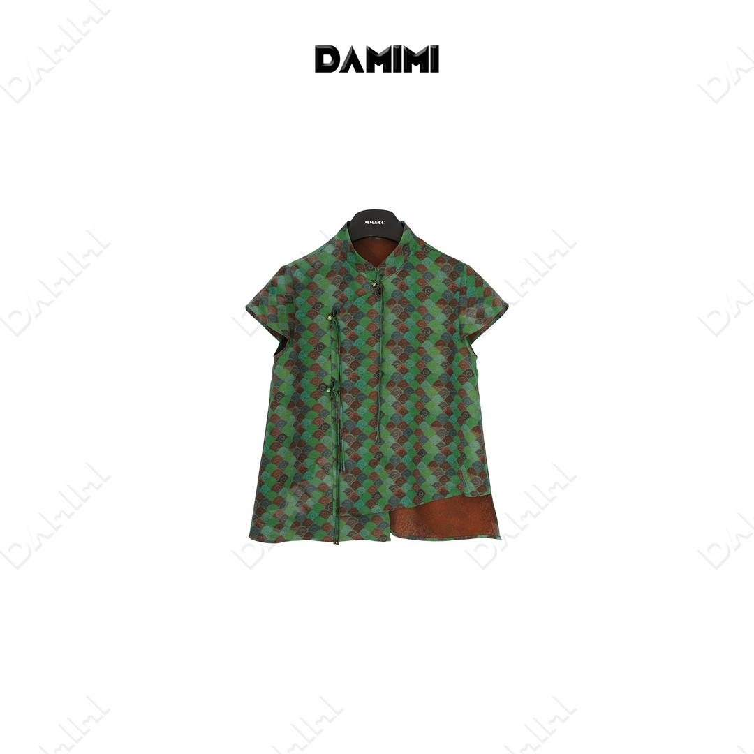 【东方绿】新中式国风立领斜开襟三盘扣气质提花上衣MCGSY0915