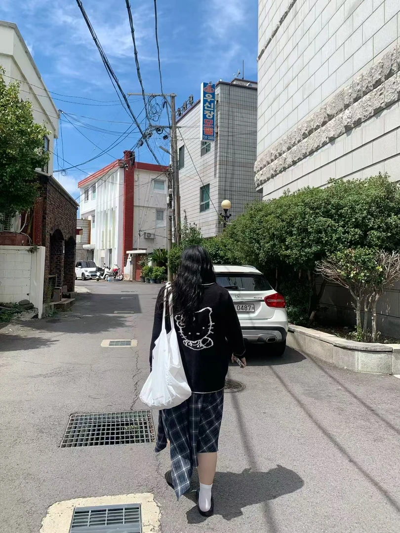 大码慵懒风甜美减龄显瘦百搭卡通猫针织开衫毛衣女8059