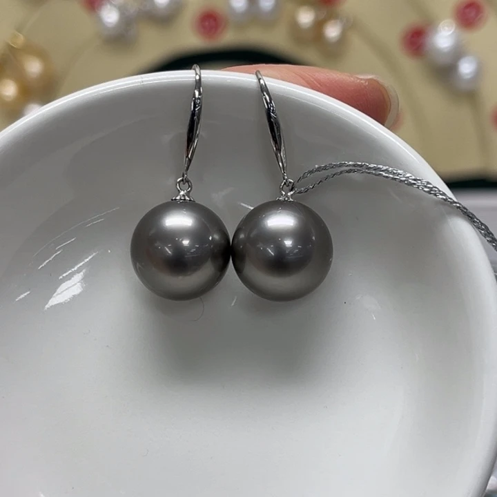 18K金镶嵌海水珍珠耳饰大溪地 12-13mm 96号