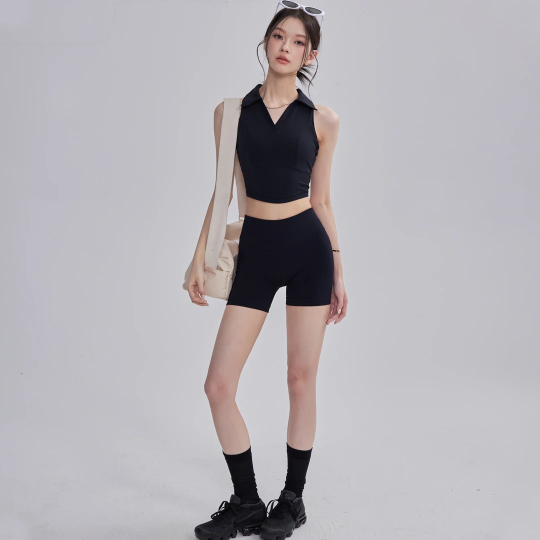 【云端贝壳】聚拢V领瑜伽背心外穿含胸垫运动内衣女短款时尚健身衣
