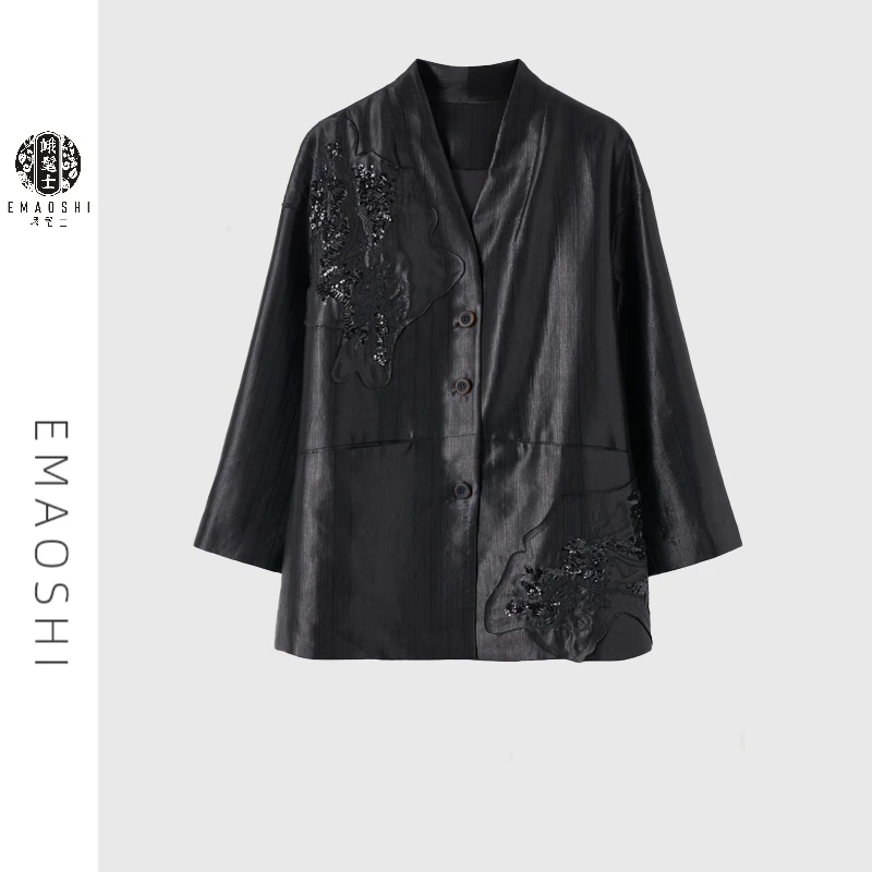 峨髦士 【玄章】桑蚕丝早春重工刺绣亮片时尚休闲西装外套女