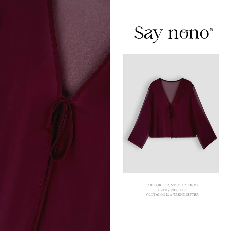 懒猫nono│Saynono夏季开衫薄款洋气V领小披肩微透罩衫H31603X
