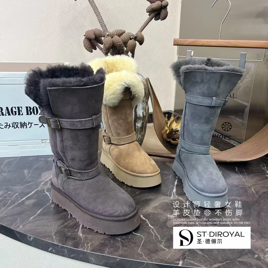 【圣德丽尔】2025冬季新款厚底皮毛一体保暖高筒雪地靴