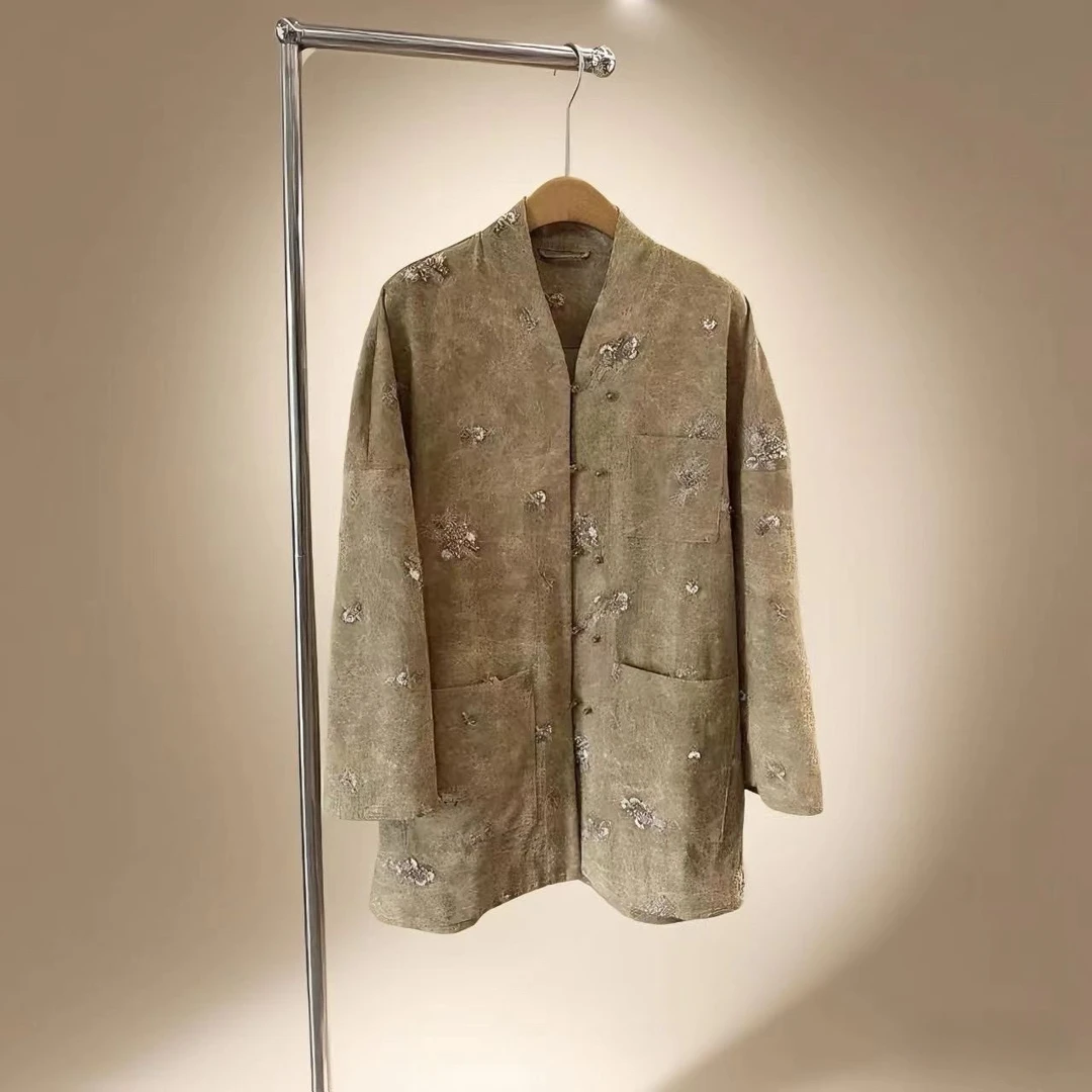 “东方美学”设计师艺术品轻奢国风气质精致蜡染钉珠刺绣牛仔外套女