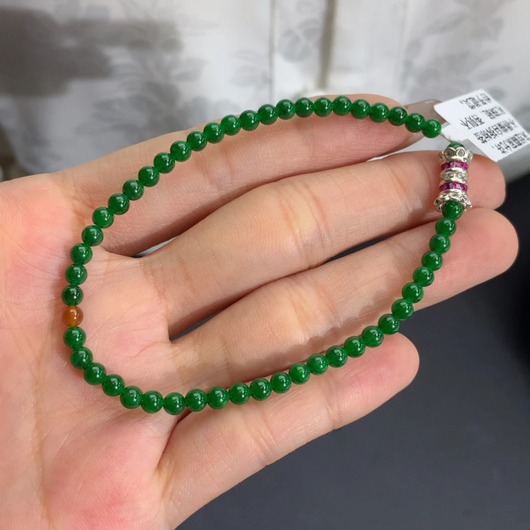 手串翡翠未镶嵌卡3.5细润辣绿小米手串