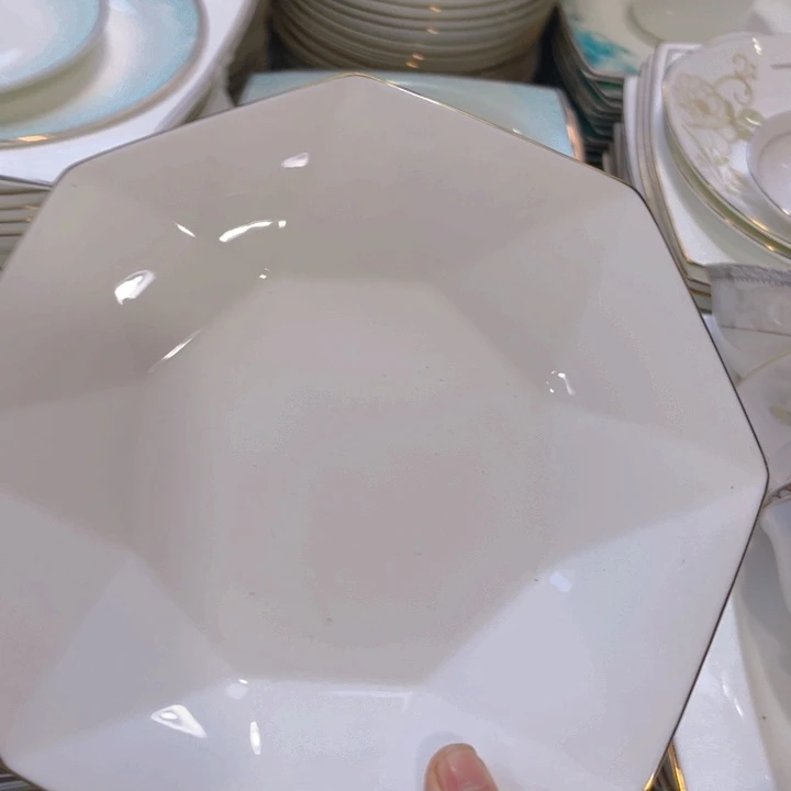 瓷片秒金八角深盘四个微瑕