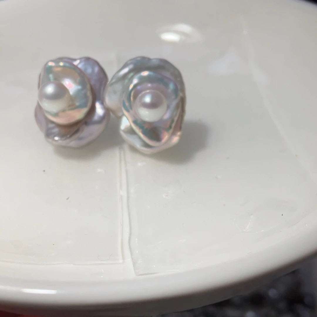 银S925镶嵌耳饰淡水珍珠