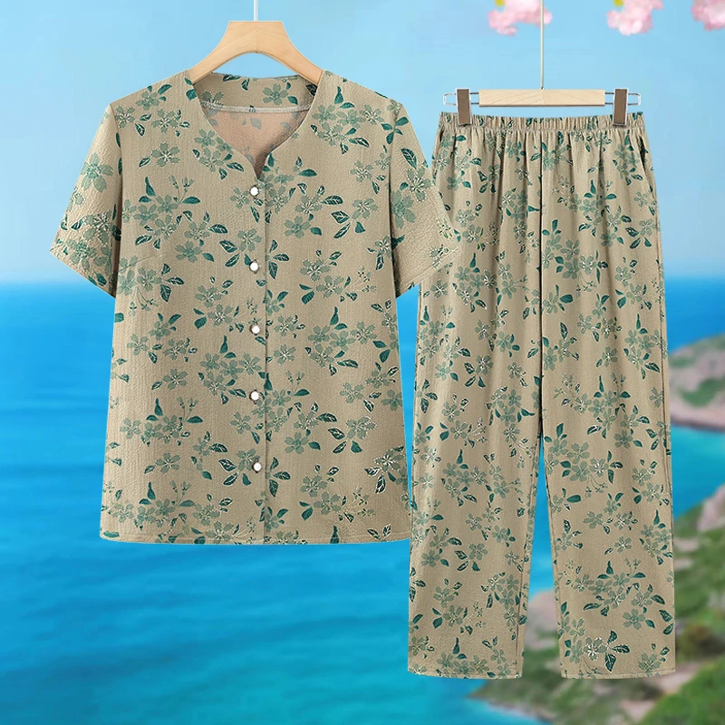 老年人夏装女奶奶短袖套装2025新款老人舒适衣服老太太开衫两件套