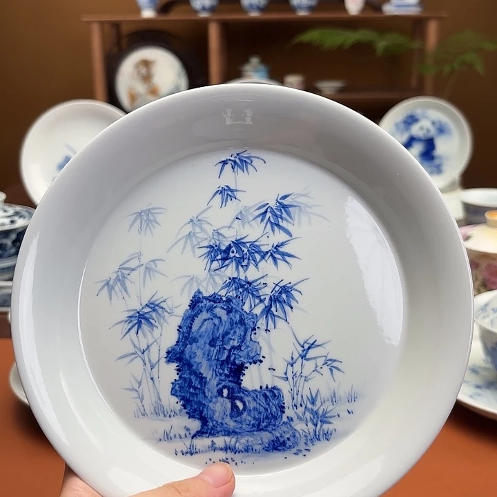 摆件蕣****J手工手绘竹子壶承