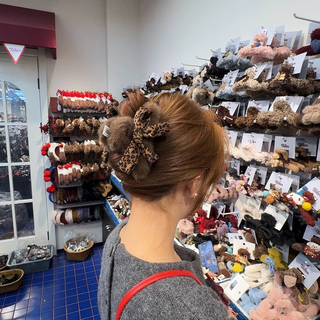 布艺非金属豹纹蝴蝶结抓小