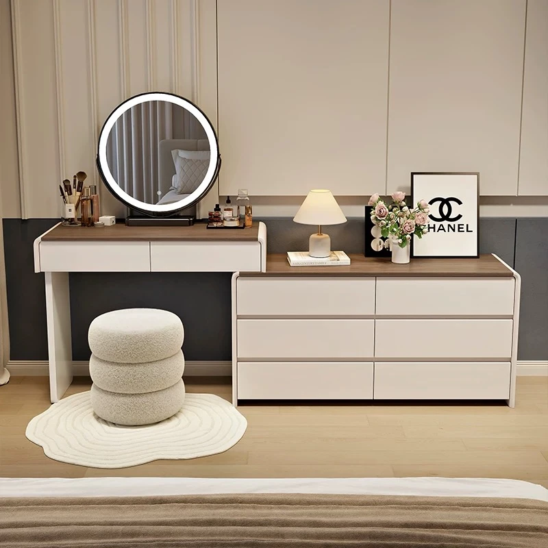 【云彩家居专属】法式现代简约轻奢全实木烤漆梳妆台斗柜一体伸缩