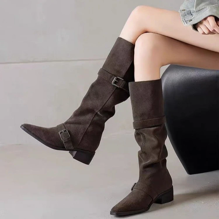 【一二家】法式2025时装靴女靴粗跟秋冬风沙丘废土风城市游牧风靴子