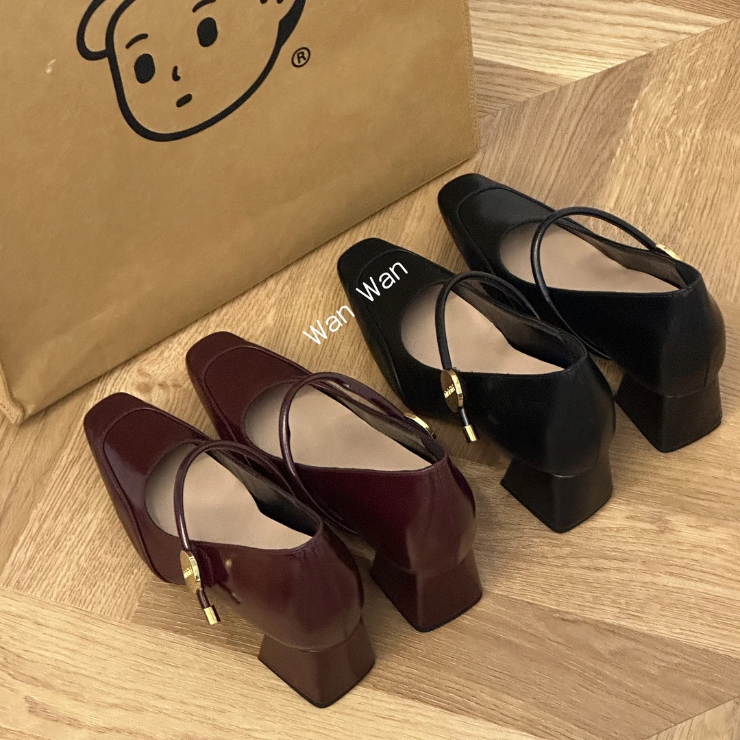 晚晚·内增高8.5cm法式气质方头浅口单鞋女春季通勤粗跟玛丽珍鞋