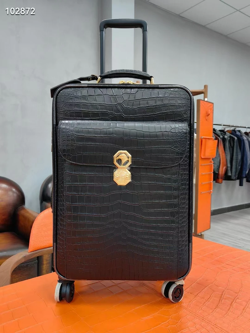湾鳄鱼皮拉杆箱行李箱电脑旅行箱男士男款黑色行李箱20寸登机箱