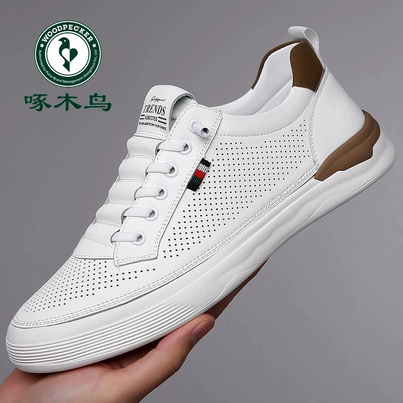 啄木鸟男鞋夏季新款软底板鞋男韩版休闲鞋镂空透气洞洞小白鞋男潮